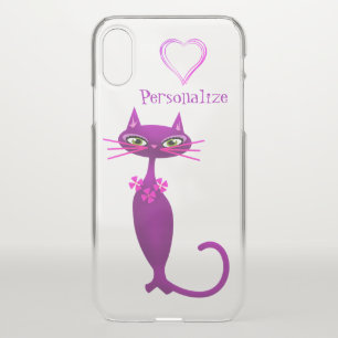 Retro cat mid century cute girly purple heart iPhone x case