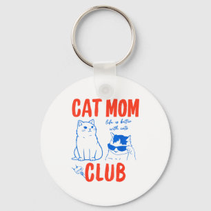Retro Cat Mom Club Funny Cat Meme Mama Grandma Mot Keychain