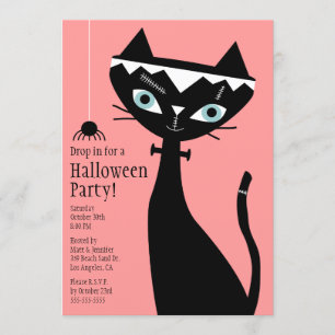 Retro Cat of Frankenstein Halloween Party Invite