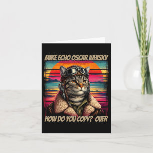 Retro Cat Pilot Mike Echo Oscar Whisky M.e.o.w  Card