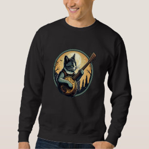 Retro Cat Playing Banjo Cute Kitten Banjo Player C Sweatshirt