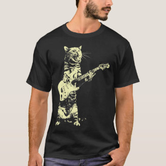 Retro Cat Playing Bass Guitar Cat Guitarist Music T-Shirt