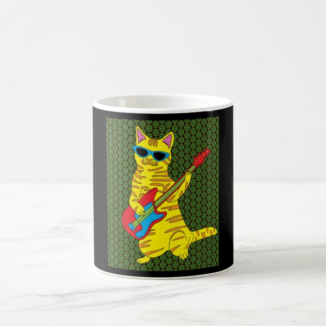 Retro Cat Playing Guitar Coffee Mug (Center)