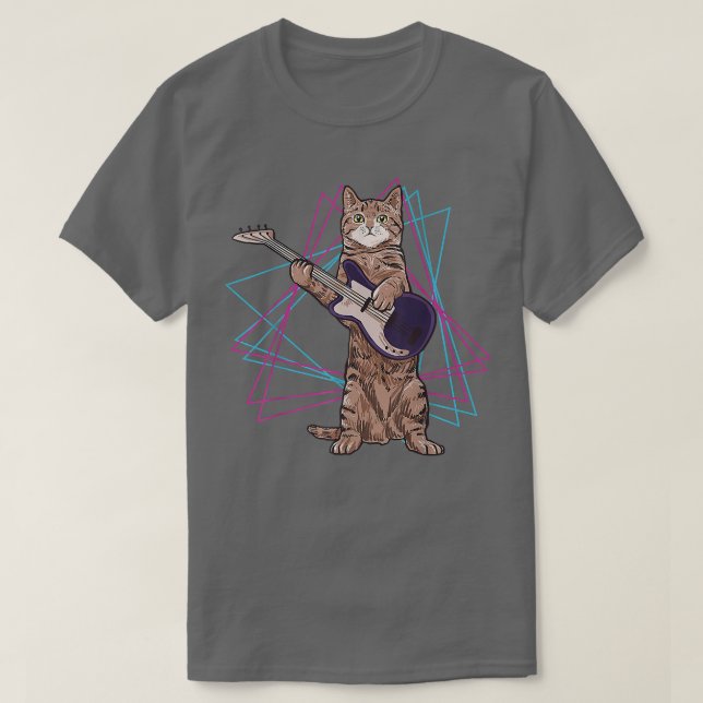 retro cat playing guitar kitten plays guitarist  T-Shirt (Design Front)
