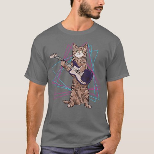 retro cat playing guitar kitten plays guitarist  T_Shirt