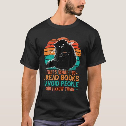 Retro Cat Read Books Avoid People Bookworm Book Re T_Shirt