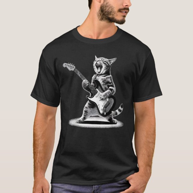 Retro Cat Rock Music T-Shirt (Front)