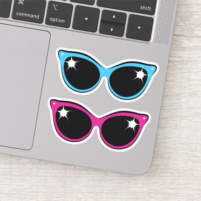 Retro Cat Style Sunglasses Blue and Pink Sticker (Detail)