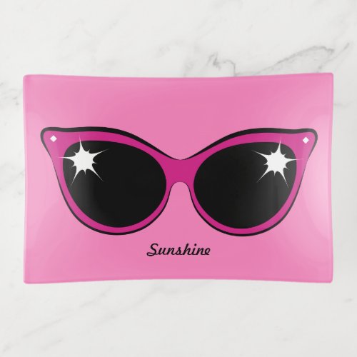 Retro Cat Style Sunglasses Graphic Pink Trinket Tray
