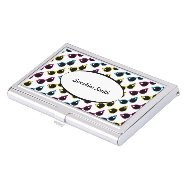 Retro Cat Sunglasses Pattern Case For Business Cards (Front)