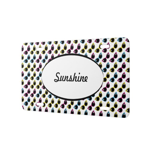 Retro Cat Sunglasses Pattern License Plate (Left)