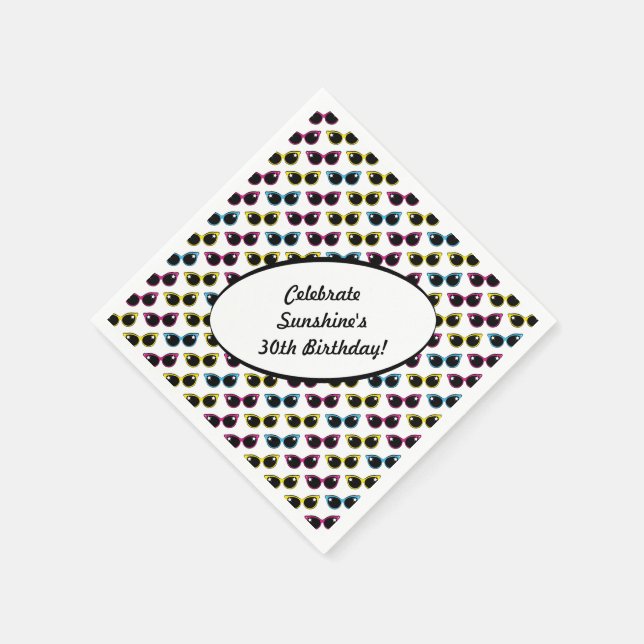 Retro Cat Sunglasses Pattern Paper Napkins (Corner)