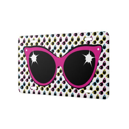 Retro Cat Sunglasses Pattern with Pink License Plate