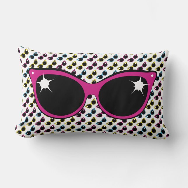 Retro Cat Sunglasses Pattern with Pink Lumbar Pillow (Front)
