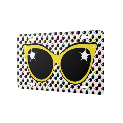 Retro Cat Sunglasses Pattern with Yellow License Plate