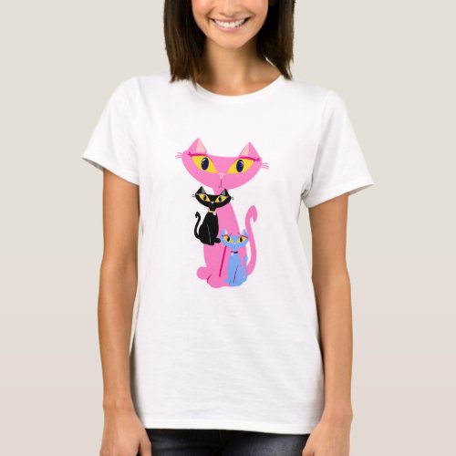 Retro Cat Trio Cute Fun Cartoon Retro Design T_Shirt