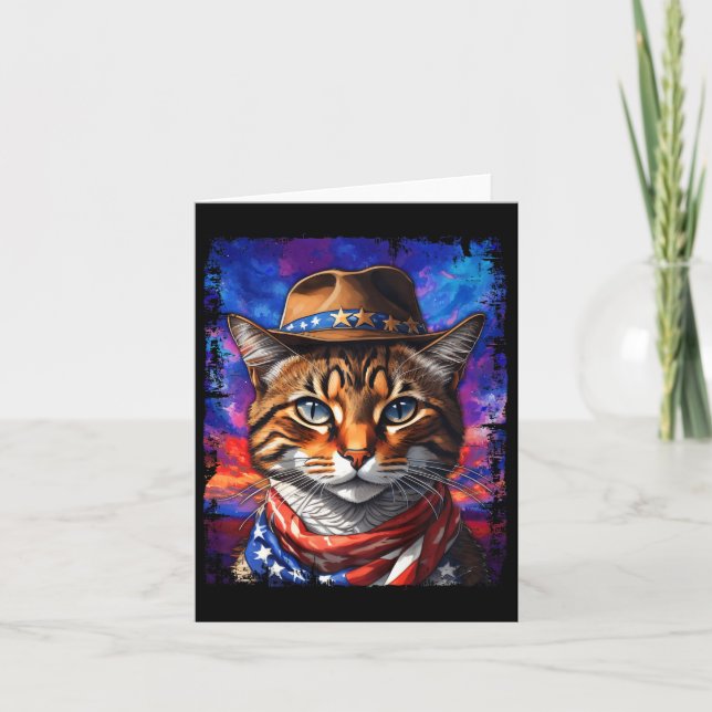 Retro Cat Usa American Flag Kitten Kitty Lover 4th Card (Front)