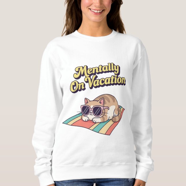 Retro Cat Vacation Brain Women’s Sweatshirt (Front)