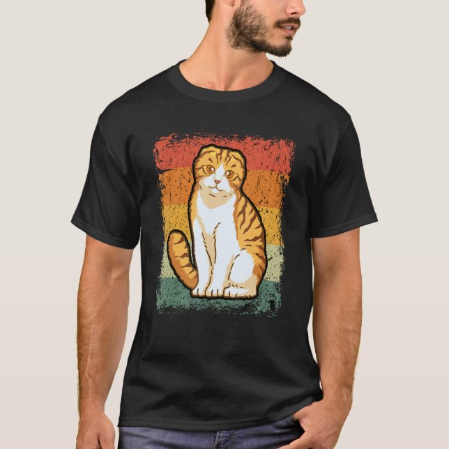 Retro Cat  Vintage Scottish Fold Cat T-Shirt (Front)