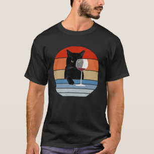 Retro Cat Wine Glasses Vintage Black Cat Mom Cat T-Shirt