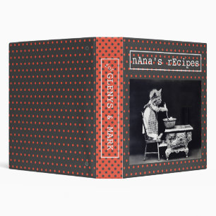 Retro Cat Your Photo Monogram Polka Dot Cute Fun 3 Ring Binder