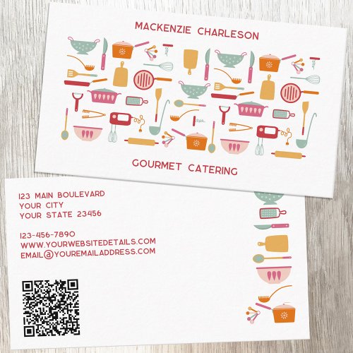 Retro Catering Bakery QR code Business Card