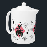 Retro Cats Atomic Starburst Modern Mid Century Teapot<br><div class="desc">A super cute pattern of black cats,  atomic starbursts and abstract shapes inspired by retro mid century designs in on lovely tones of pink,  black,  white and gray.</div>