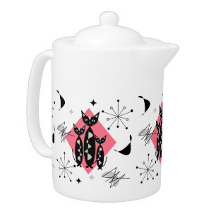Retro Cats Atomic Starburst Modern Mid Century Teapot