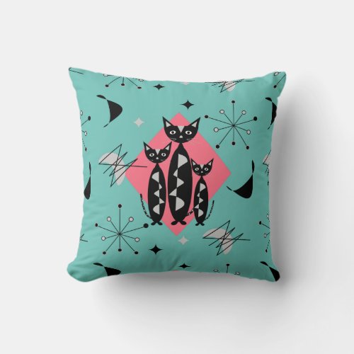 Retro Cats Atomic Starburst Modern Mid Century Thr Throw Pillow