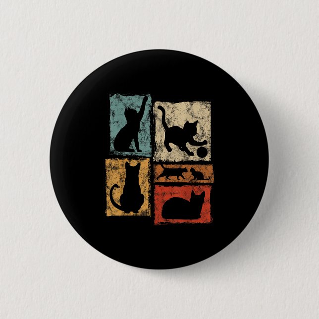 Retro Cats Every Day Habits Graphic For Cat Dad An Button (Front)