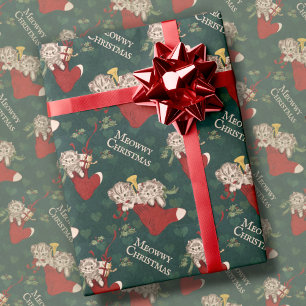 Retro Cats In Stockings Meowwy Christmas Vintage Wrapping Paper