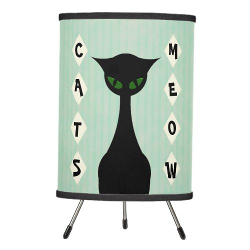 Retro Cats Meow Mid_Century_Modern Green Tripod Lamp