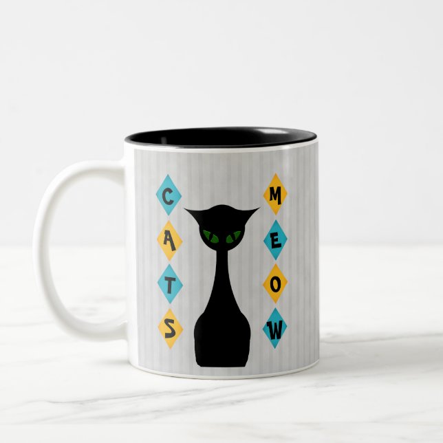 Retro Cats Meow Mid-Century-Modern Grey Two-Tone Coffee Mug (Left)