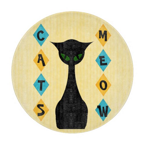 Retro Cats Meow Mid_Century_Modern Yellow Cutting Board