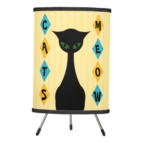 Retro Cats Meow Mid_Century_Modern Yellow Tripod Lamp