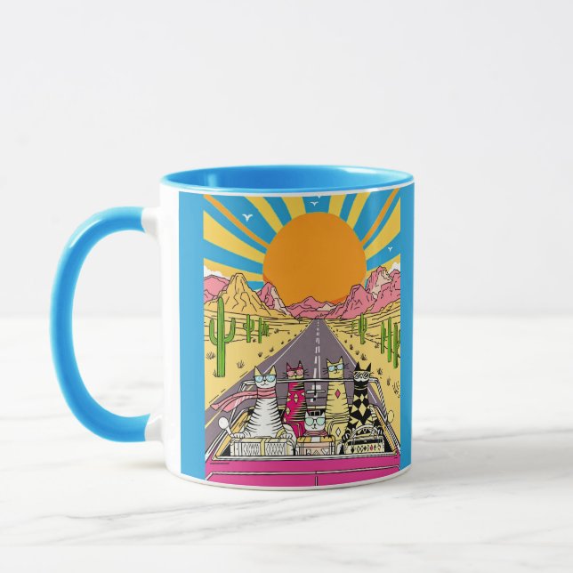 Retro Cats on Vacation Take a Road Trip Mug (Left)