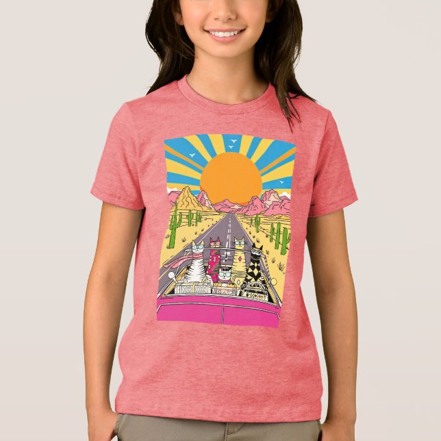 Retro Cats on Vacation Take a Road Trip Tri-Blend Shirt (Front)
