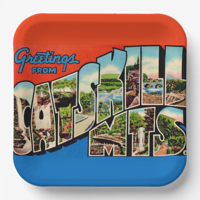 Retro Catskill Mountains  Paper Plates (Front)