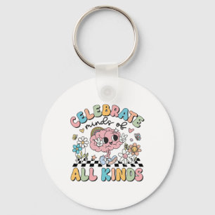 Retro Celebrate Minds Of All Kind Cute Brain Autis Keychain