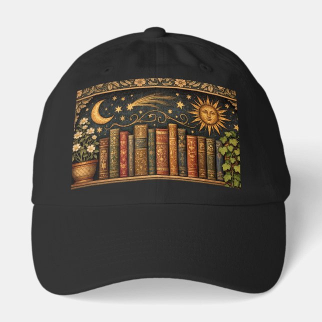 Retro celestial bookshelf book coffee lover hat (Front)
