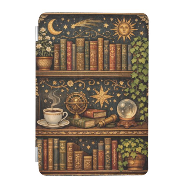 Retro celestial bookshelf book coffee lover iPad mini cover (Front)