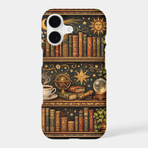 Retro celestial bookshelf book coffee lover iPhone 17 case