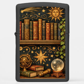 Retro celestial bookshelf book coffee lover zippo lighter