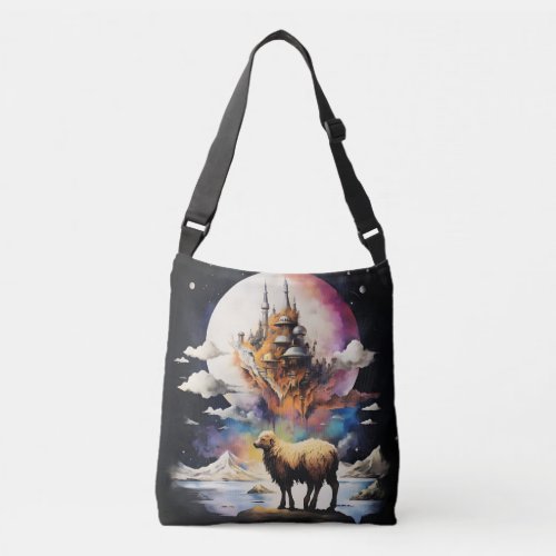 Retro Celestial Moon Sheep Adventure Crossbody Bag