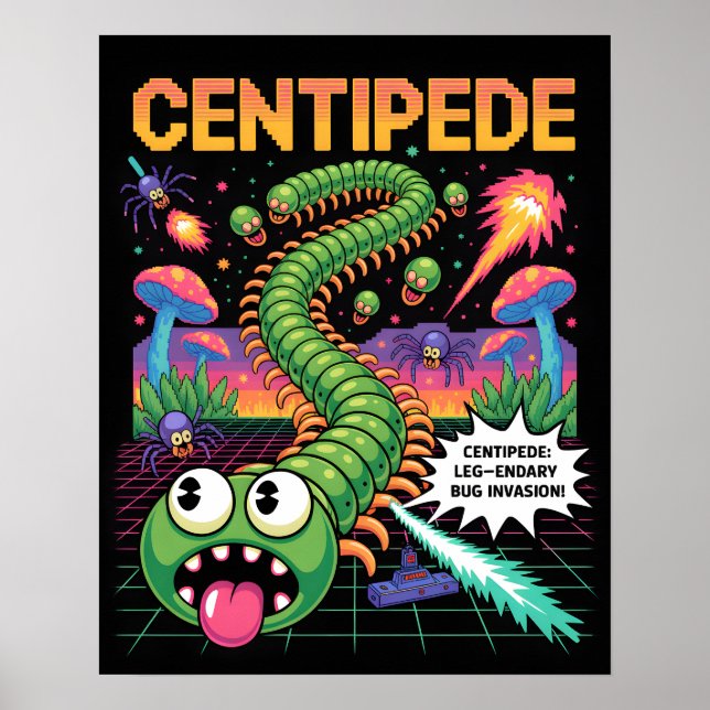 Retro Centipede Arcade Pixel Art Wall Art - Leg-en (Front)