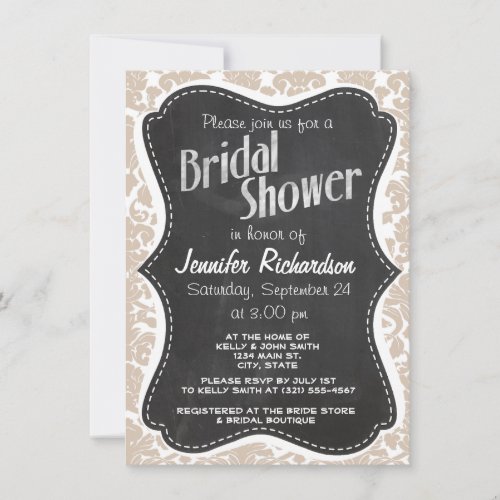 Retro Chalkboard Almond Color Damask Pattern Announcements