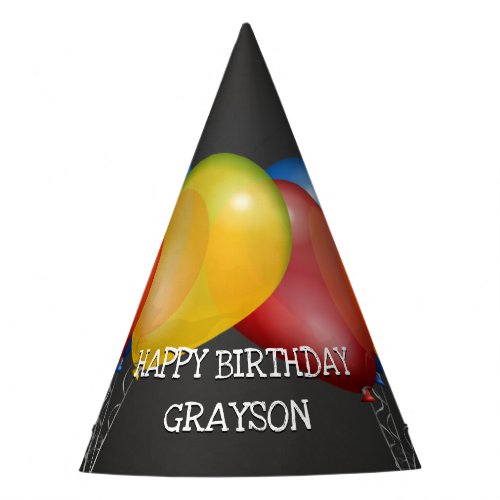 Retro Chalkboard and Balloons Birthday with Name Party Hat