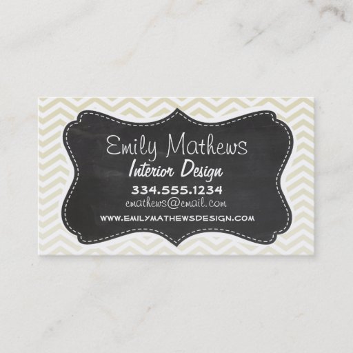 Customizable Retro Chalkboard; Beige Chevron; zig zag Business Cards