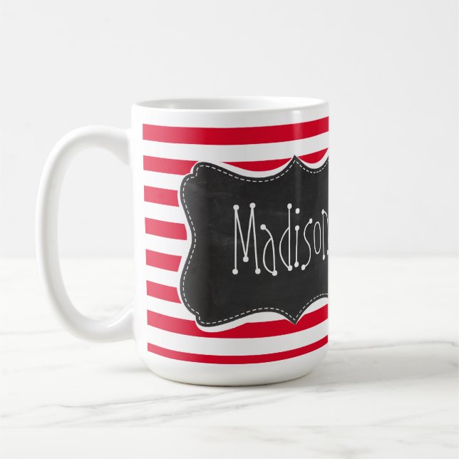 Retro Chalkboard Cadmium Red Stripes; Striped Coffee Mug (Left)