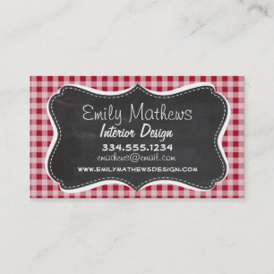 Retro Chalkboard; Carmine Red Gingham; Checkered Business Card